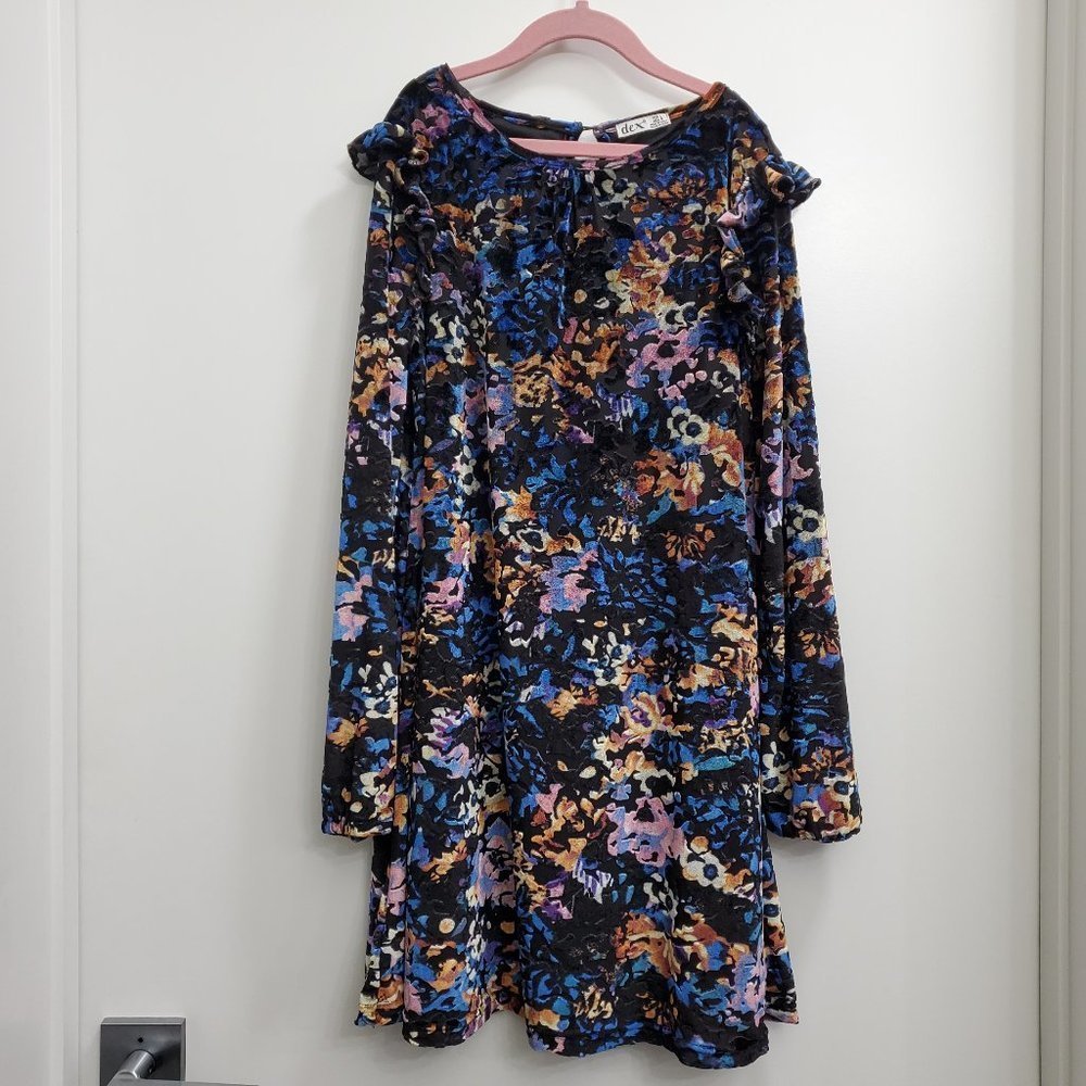 DEX Black/Blue/Orange/Pink Velour Fully Lined Long Sleeve Tunic Size M